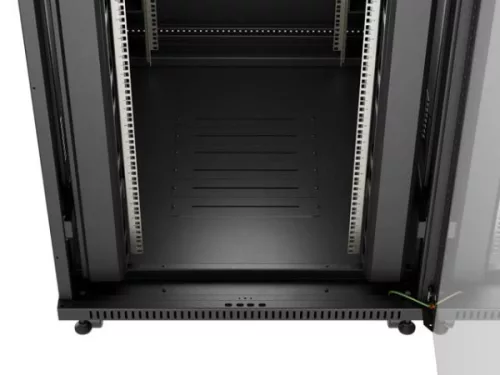Lanberg FF01-8022-12BL 19" 22U SZÉL:800mm MÉLY:1000mm MAG:1239mm lapraszerelt LCD üvegajtós fekete álló rack szekrény