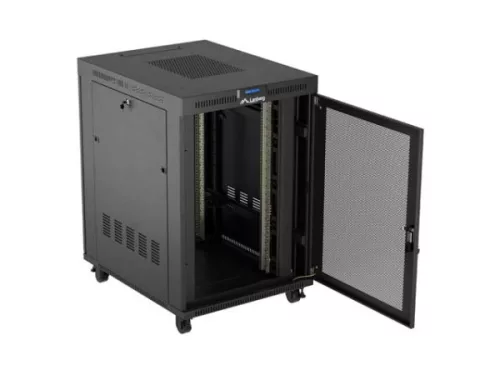 Lanberg FF01-8022-23BL 19" 22U SZÉL:800mm MÉLY:1000mm MAG:1239mm lapraszerelt LCD hálós fémajtós fekete szerver szekrény