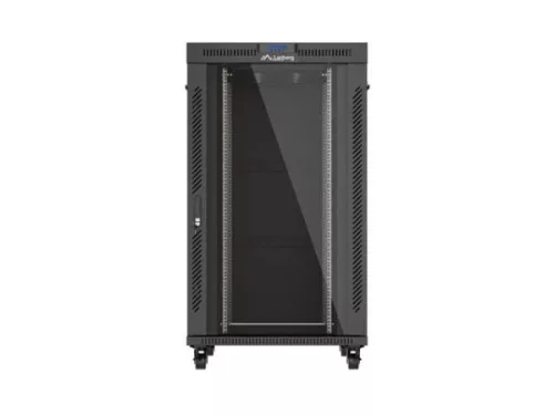 Lanberg FF01-8027-12BL 19" 27U SZÉL:800mm MÉLY:1000mm MAG:1461mm lapraszerelt LCD üvegajtós fekete szerver szekrény