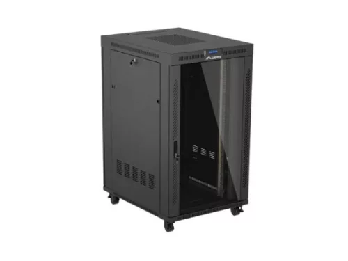 Lanberg FF01-8027-12BL 19" 27U SZÉL:800mm MÉLY:1000mm MAG:1461mm lapraszerelt LCD üvegajtós fekete szerver szekrény