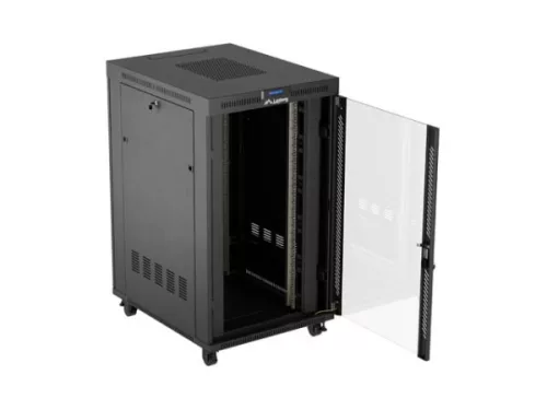 Lanberg FF01-8027-12BL 19" 27U SZÉL:800mm MÉLY:1000mm MAG:1461mm lapraszerelt LCD üvegajtós fekete szerver szekrény