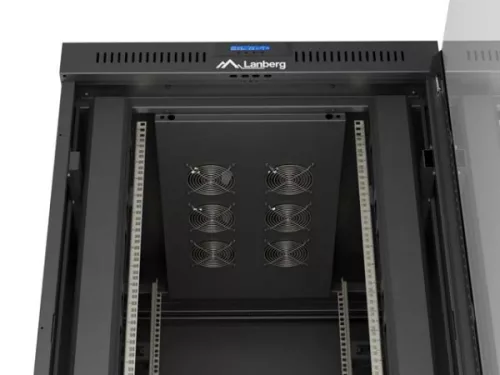 Lanberg FF01-8027-12BL 19" 27U SZÉL:800mm MÉLY:1000mm MAG:1461mm lapraszerelt LCD üvegajtós fekete szerver szekrény