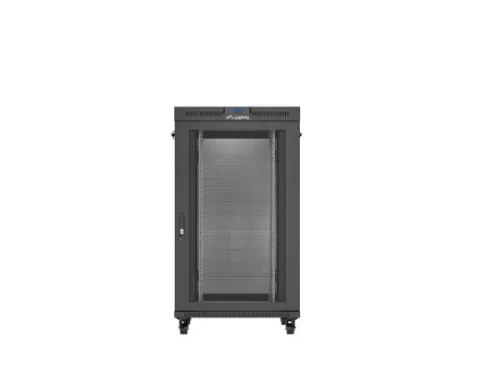 Lanberg FF01-8027-23BL 19" 27U SZÉL:800mm MÉLY:1000mm MAG:1461mm lapraszerelt LCD hálós fémajtós fekete szerver szekrény