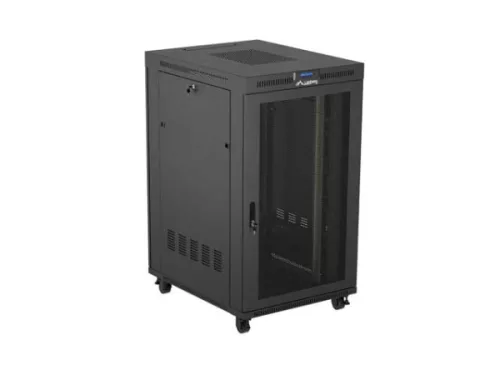 Lanberg FF01-8027-23BL 19" 27U SZÉL:800mm MÉLY:1000mm MAG:1461mm lapraszerelt LCD hálós fémajtós fekete szerver szekrény