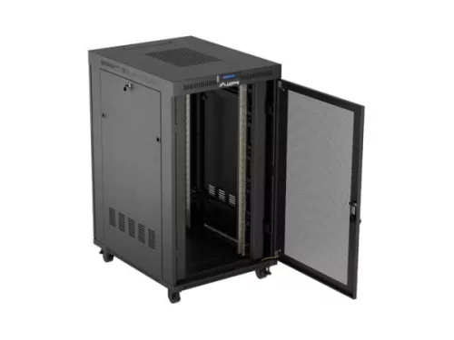 Lanberg FF01-8027-23BL 19" 27U SZÉL:800mm MÉLY:1000mm MAG:1461mm lapraszerelt LCD hálós fémajtós fekete szerver szekrény