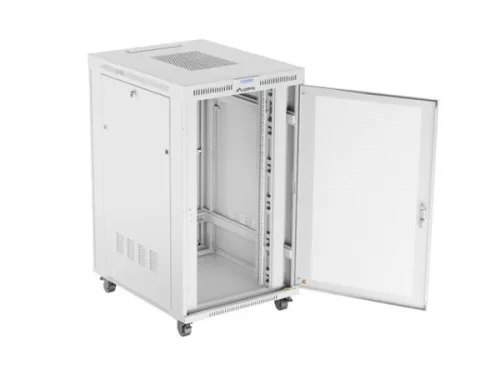 Lanberg FF01-8027-23SL 19" 27U SZÉL:800mm MÉLY:1000mm MAG:1461mm lapraszerelt LCD hálós fémajtós szürke szerver szekrény