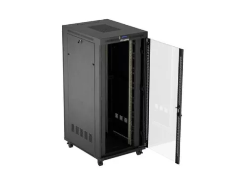Lanberg FF01-8037-12BL 19" 37U SZÉL:800mm MÉLY:1000mm MAG:1906mm lapraszerelt LCD üvegajtós fekete szerver szekrény