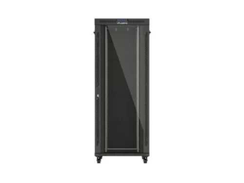 Lanberg FF01-8042-12BL 19" 42U SZÉL:800mm MÉLY:1000mm MAG:2127mm lapraszerelt LCD üvegajtós fekete szerver szekrény