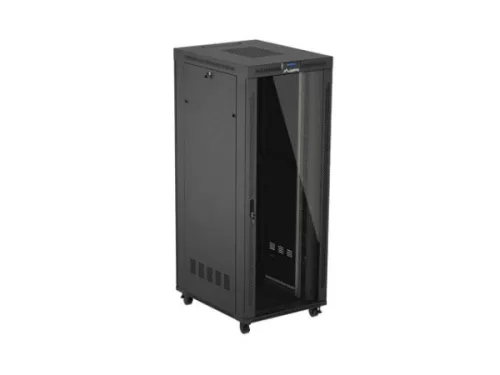 Lanberg FF01-8042-12BL 19" 42U SZÉL:800mm MÉLY:1000mm MAG:2127mm lapraszerelt LCD üvegajtós fekete szerver szekrény