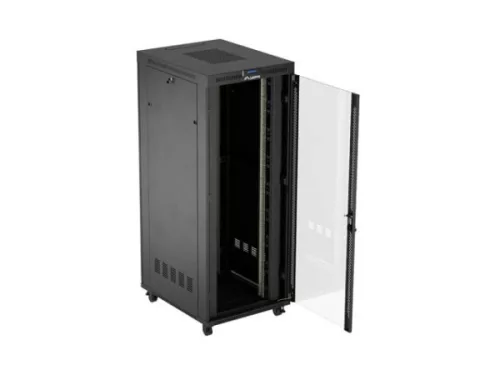 Lanberg FF01-8042-12BL 19" 42U SZÉL:800mm MÉLY:1000mm MAG:2127mm lapraszerelt LCD üvegajtós fekete szerver szekrény