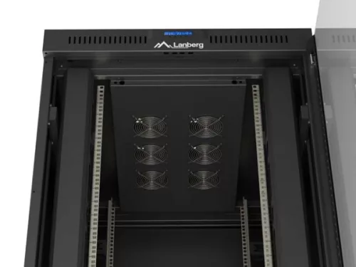 Lanberg FF01-8042-12BL 19" 42U SZÉL:800mm MÉLY:1000mm MAG:2127mm lapraszerelt LCD üvegajtós fekete szerver szekrény