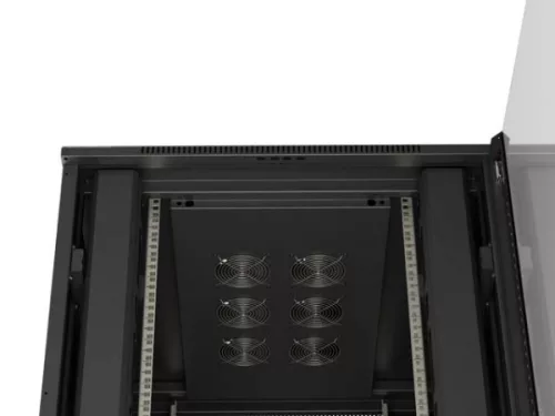 Lanberg FF01-8042-12B 19" 42U SZÉL:800mm MÉLY:1000mm MAG:2047mm lapraszerelt üvegajtós fekete szerver szekrény