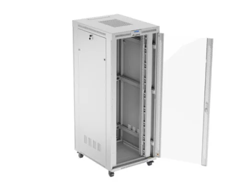 Lanberg FF01-8042-12SL 19" 42U SZÉL:800mm MÉLY:1000mm MAG:2121mm lapraszerelt LCD üvegajtós szürke szerver szekrény