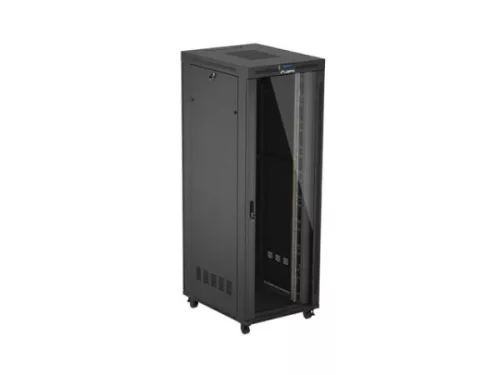 Lanberg FF01-8047-12BL 19" 47U SZÉL:800mm MÉLY:1000mm MAG:2344mm lapraszerelt LCD üvegajtós fekete szerver szekrény