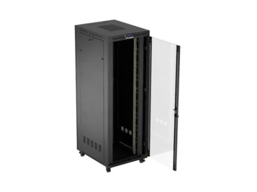 Lanberg FF01-8047-12BL 19" 47U SZÉL:800mm MÉLY:1000mm MAG:2344mm lapraszerelt LCD üvegajtós fekete szerver szekrény