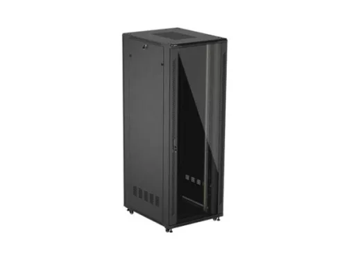 Lanberg FF01-8047-12B 19" 47U SZÉL:800mm MÉLY:1000mm MAG:2270mm lapraszerelt üvegajtós fekete szerver szekrény