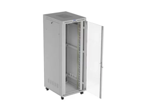 Lanberg FF01-8047-12SL 19" 47U SZÉL:800mm MÉLY:1000mm MAG:2343mm lapraszerelt LCD üvegajtós szürke szerver szekrény