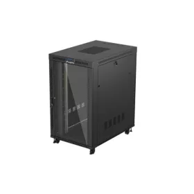   Lanberg FF01-8227-12BL 19" 27U SZÉL:800mm MÉLY:1200mm MAG:1456mm lapraszerelt LCD üvegajtós fekete szerver szekrény
