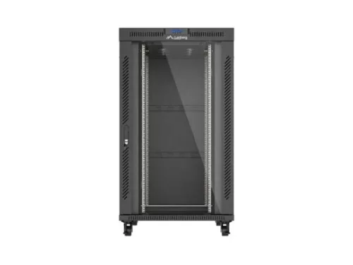 Lanberg FF01-8227-12BL 19" 27U SZÉL:800mm MÉLY:1200mm MAG:1456mm lapraszerelt LCD üvegajtós fekete szerver szekrény