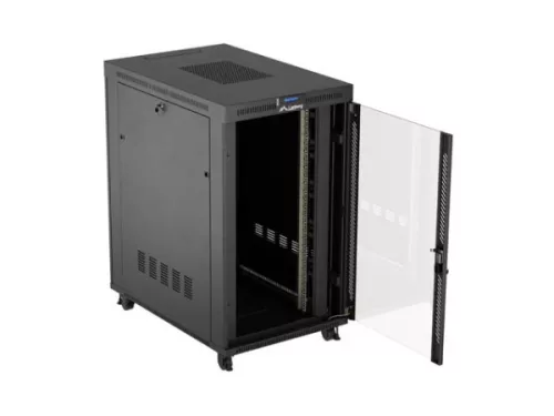 Lanberg FF01-8227-12BL 19" 27U SZÉL:800mm MÉLY:1200mm MAG:1456mm lapraszerelt LCD üvegajtós fekete szerver szekrény