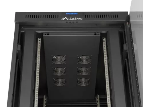 Lanberg FF01-8227-12BL 19" 27U SZÉL:800mm MÉLY:1200mm MAG:1456mm lapraszerelt LCD üvegajtós fekete szerver szekrény