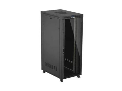 Lanberg FF01-8242-12BL 19" 42U SZÉL:800mm MÉLY:1200mm MAG:2127mm lapraszerelt LCD üvegajtós fekete szerver szekrény