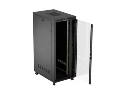 Lanberg FF01-8242-12BL 19" 42U SZÉL:800mm MÉLY:1200mm MAG:2127mm lapraszerelt LCD üvegajtós fekete szerver szekrény