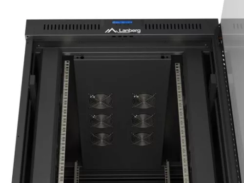 Lanberg FF01-8242-12BL 19" 42U SZÉL:800mm MÉLY:1200mm MAG:2127mm lapraszerelt LCD üvegajtós fekete szerver szekrény