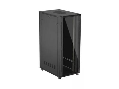 Lanberg FF01-8242-12B 19" 42U SZÉL:800mm MÉLY:1200mm MAG:2047mm lapraszerelt üvegajtós fekete szerver szekrény