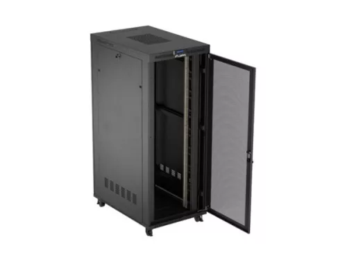 Lanberg FF01-8242-23BL 19" 42U SZÉL:800mm MÉLY:1200mm MAG:2127mm lapraszerelt LCD hálós fémajtós fekete álló rack szekrény