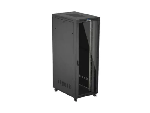 Lanberg FF01-8247-12BL 19" 47U SZÉL:800mm MÉLY:1200mm MAG:2350mm lapraszerelt LCD üvegajtós fekete szerver szekrény