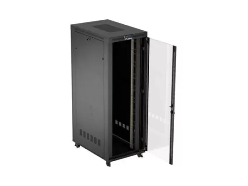 Lanberg FF01-8247-12BL 19" 47U SZÉL:800mm MÉLY:1200mm MAG:2350mm lapraszerelt LCD üvegajtós fekete szerver szekrény