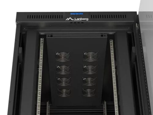 Lanberg FF01-8247-12BL 19" 47U SZÉL:800mm MÉLY:1200mm MAG:2350mm lapraszerelt LCD üvegajtós fekete szerver szekrény