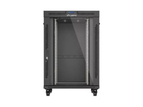Lanberg FF01-8822-12BL 19" 22U SZÉL:800mm MÉLY:800mm MAG:1239mm lapraszerelt LCD üvegajtós fekete álló rack szekrény