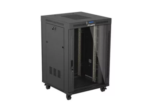 Lanberg FF01-8822-12BL 19" 22U SZÉL:800mm MÉLY:800mm MAG:1239mm lapraszerelt LCD üvegajtós fekete álló rack szekrény