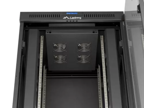 Lanberg FF01-8822-12BL 19" 22U SZÉL:800mm MÉLY:800mm MAG:1239mm lapraszerelt LCD üvegajtós fekete álló rack szekrény