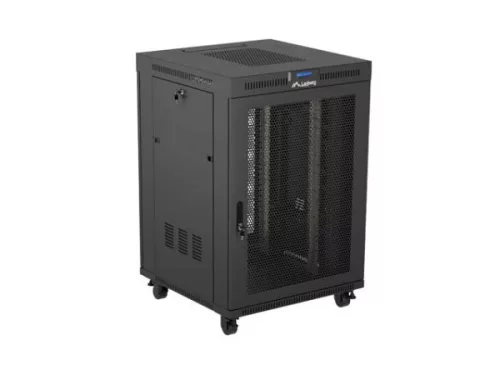 Lanberg FF01-8822-23BL 19" 22U SZÉL:800mm MÉLY:800mm MAG:1239mm lapraszerelt LCD hálós fémajtós fekete álló rack szekrény