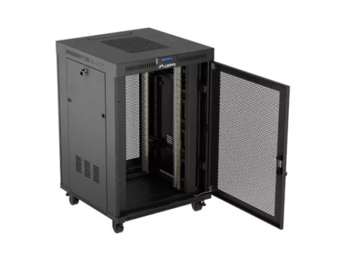 Lanberg FF01-8822-23BL 19" 22U SZÉL:800mm MÉLY:800mm MAG:1239mm lapraszerelt LCD hálós fémajtós fekete álló rack szekrény