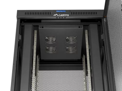 Lanberg FF01-8822-23BL 19" 22U SZÉL:800mm MÉLY:800mm MAG:1239mm lapraszerelt LCD hálós fémajtós fekete álló rack szekrény