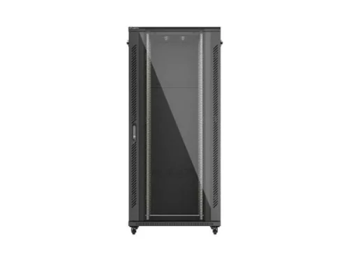 Lanberg FF01-8837-12B 19" 37U SZÉL:800mm MÉLY:800mm MAG:1826mm lapraszerelt üvegajtós fekete álló rack szekrény