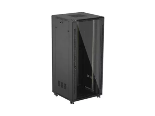 Lanberg FF01-8837-12B 19" 37U SZÉL:800mm MÉLY:800mm MAG:1826mm lapraszerelt üvegajtós fekete álló rack szekrény