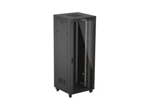 Lanberg FF01-8842-12BL 19" 42U SZÉL:800mm MÉLY:800mm MAG:2122mm LCD lapraszerelt üvegajtós fekete álló rack szekrény