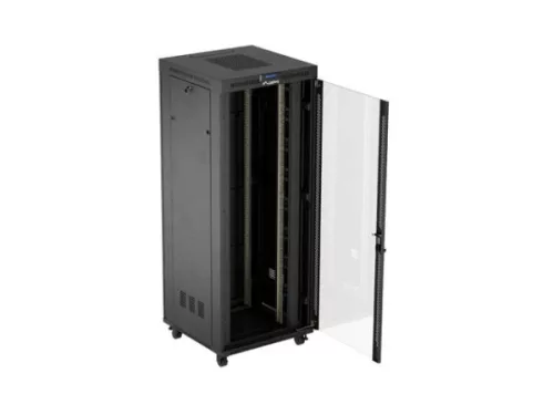 Lanberg FF01-8842-12BL 19" 42U SZÉL:800mm MÉLY:800mm MAG:2122mm LCD lapraszerelt üvegajtós fekete álló rack szekrény