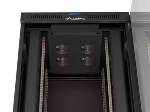 Lanberg FF01-8842-12BL 19" 42U SZÉL:800mm MÉLY:800mm MAG:2122mm LCD lapraszerelt üvegajtós fekete álló rack szekrény