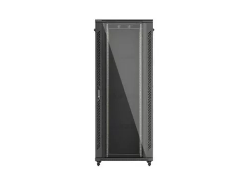 Lanberg FF01-8842-12B 19" 42U SZÉL:800mm MÉLY:800mm MAG:2047mm lapraszerelt üvegajtós fekete álló rack szekrény