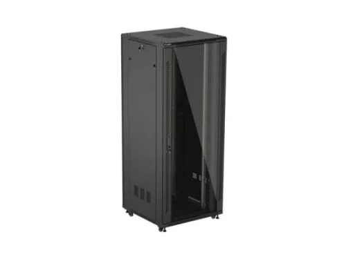 Lanberg FF01-8842-12B 19" 42U SZÉL:800mm MÉLY:800mm MAG:2047mm lapraszerelt üvegajtós fekete álló rack szekrény