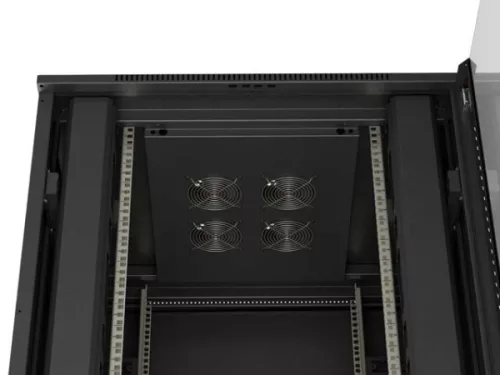 Lanberg FF01-8842-12B 19" 42U SZÉL:800mm MÉLY:800mm MAG:2047mm lapraszerelt üvegajtós fekete álló rack szekrény