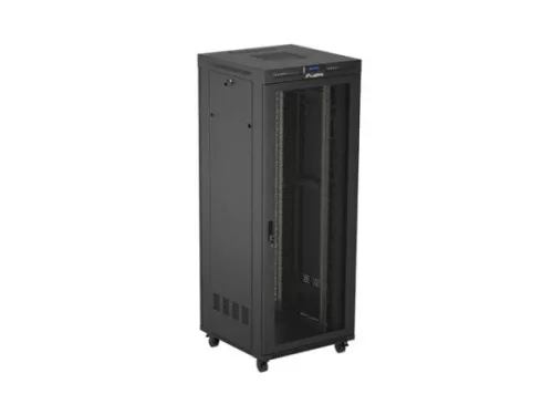 Lanberg FF01-8842-23BL 19" 42U SZÉL:800mm MÉLY:800mm MAG:2122mm lapraszerelt LCD hálós fémajtós fekete álló rack szekrény