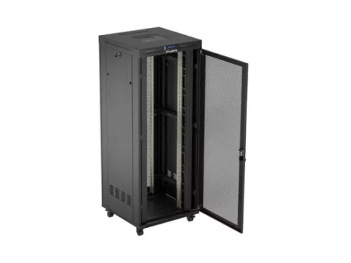 Lanberg FF01-8842-23BL 19" 42U SZÉL:800mm MÉLY:800mm MAG:2122mm lapraszerelt LCD hálós fémajtós fekete álló rack szekrény