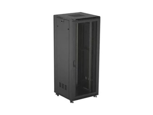 Lanberg FF01-8842-23B 19" 42U SZÉL:800mm MÉLY:800mm MAG:2047mm lapraszerelt hálós fémajtós fekete álló rack szekrény